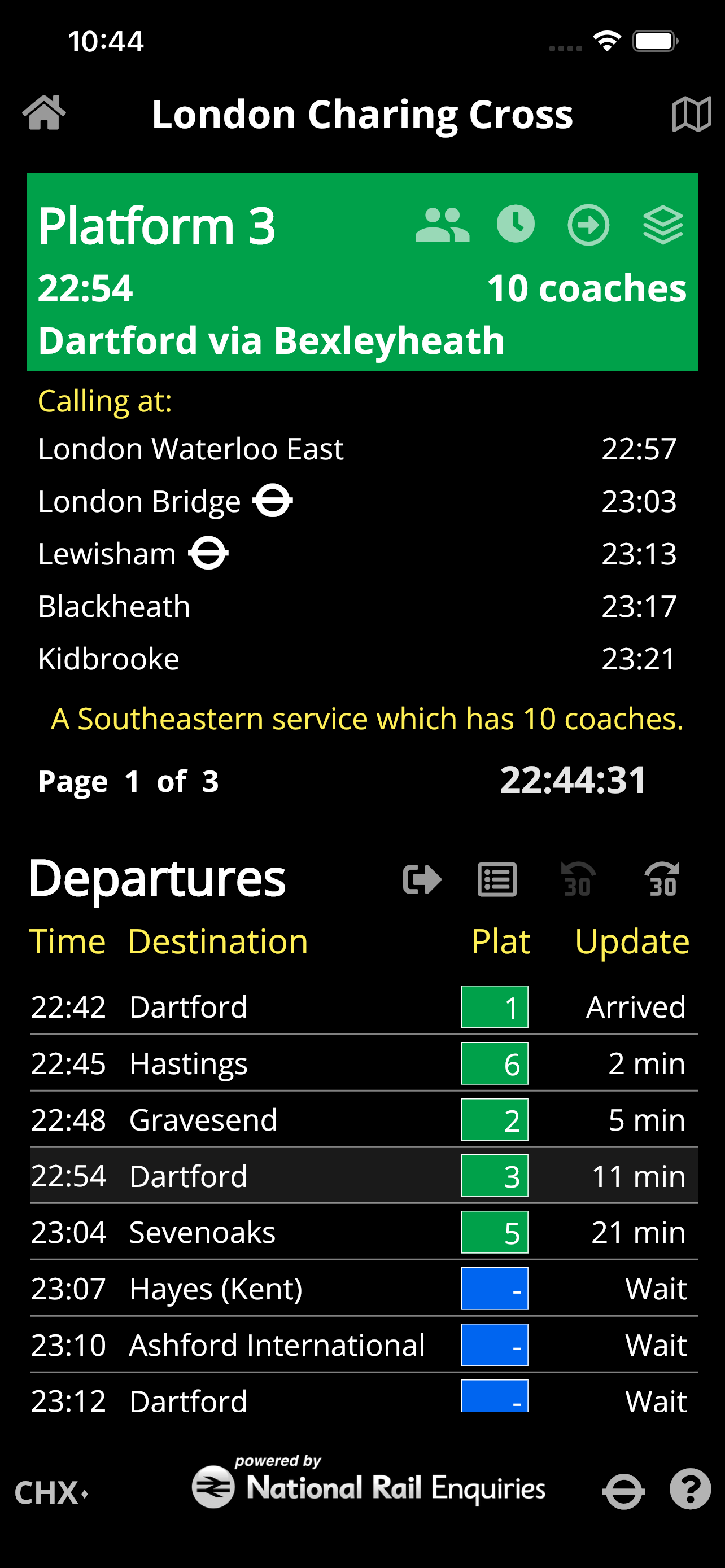 Green with departure list